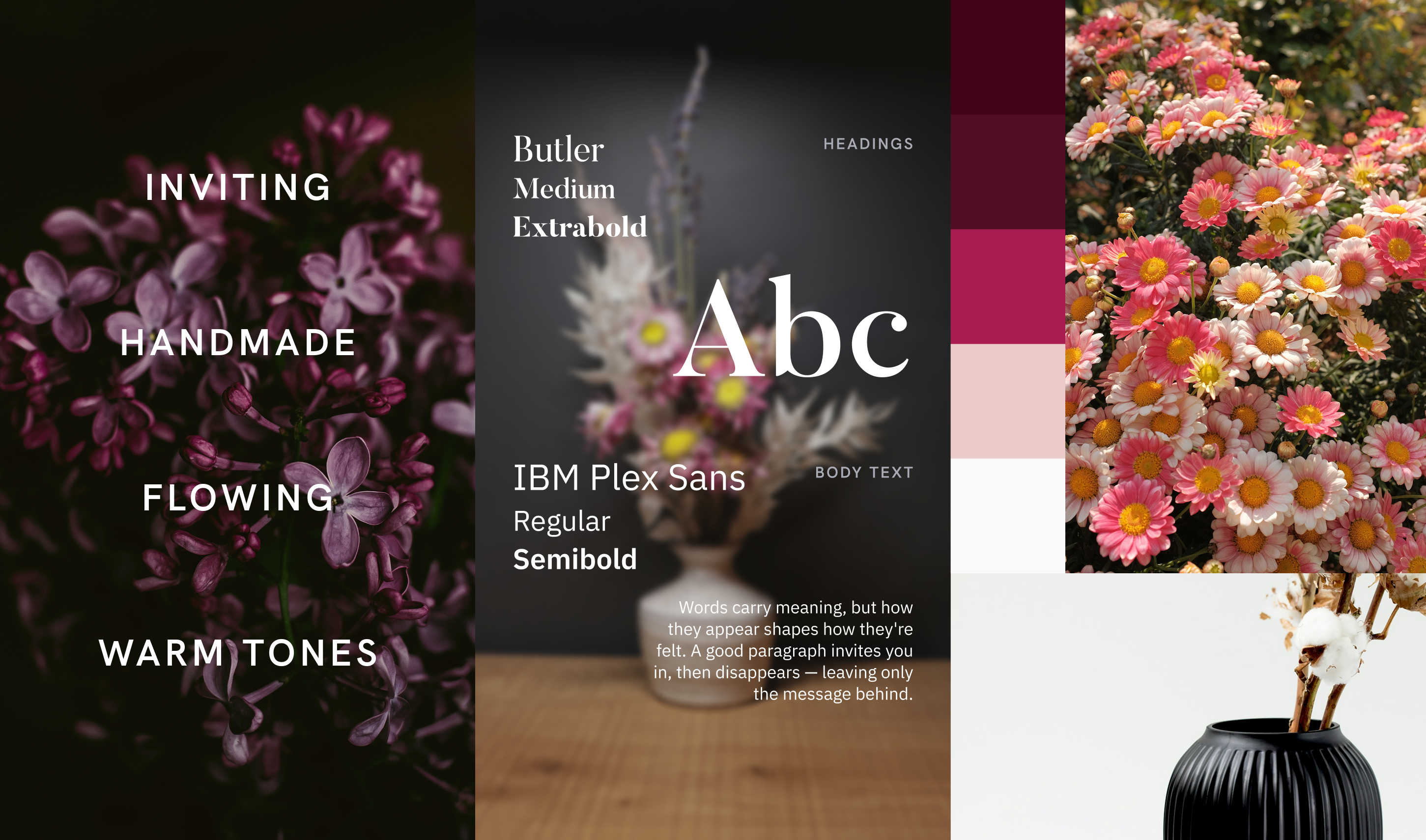 Moodboard featuring fonts, colours and styles for the project.