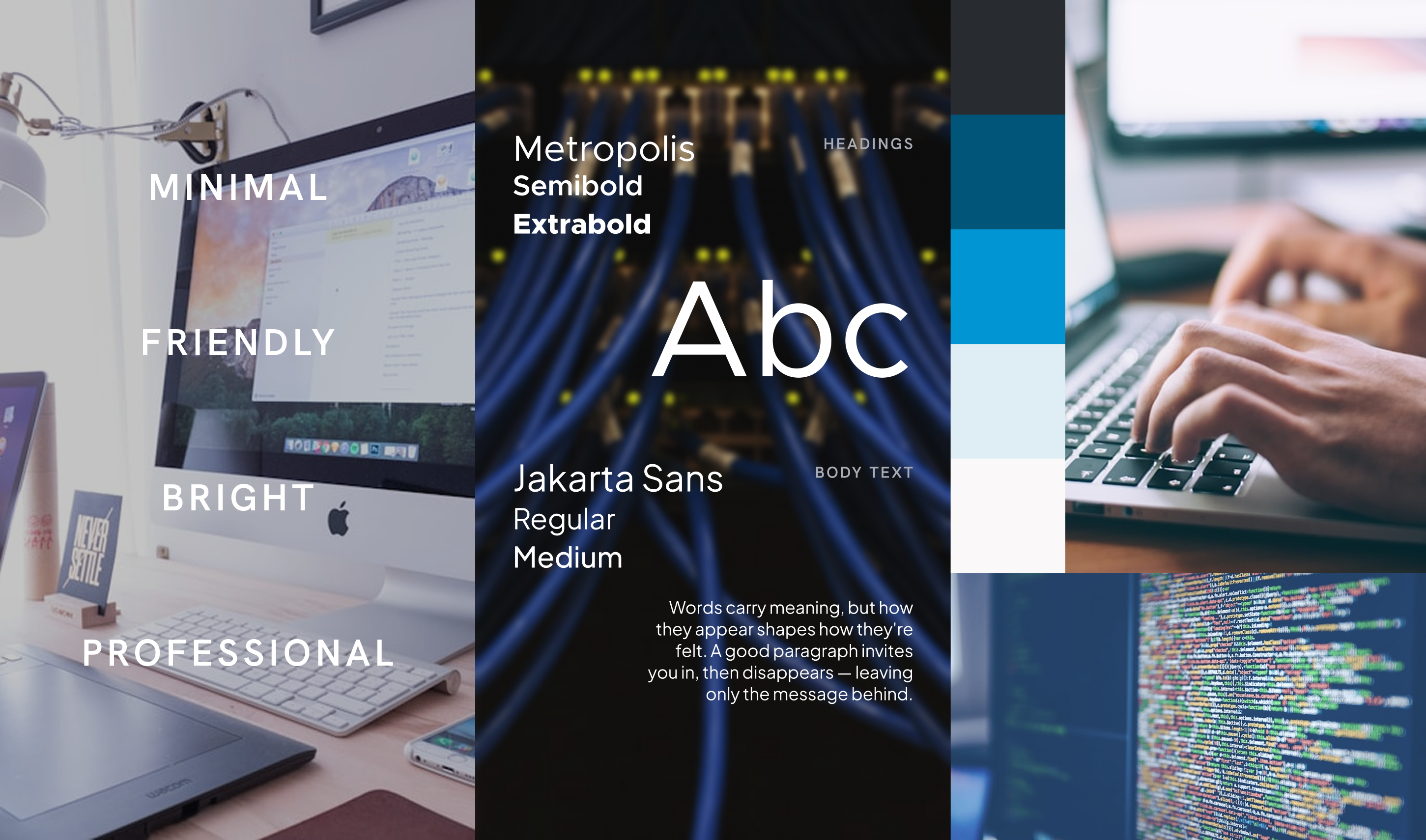 Moodboard featuring fonts, colours and styles for the project.